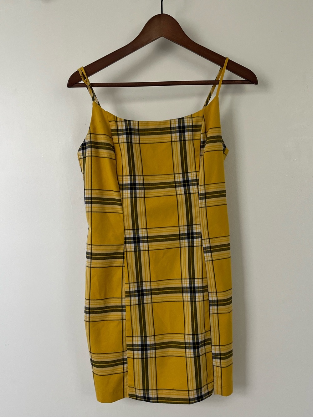 Forever 21 Yellow Plaid 90s Y2K Mini Dress spaghetti strap